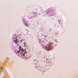 5 Balões Confetis Glitter Rosa