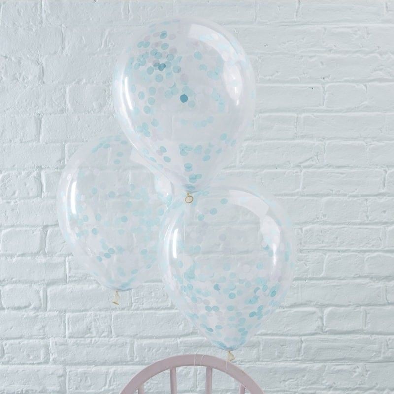 Balões Transparentes Confetis Azuis