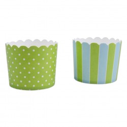 Pack de 12 Taças Muffins Riscas + Bolinhas Verde e Azul Céu
