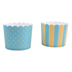 Pack de 12 Taças Muffins Riscas + Bolinhas Azul e Amarelo