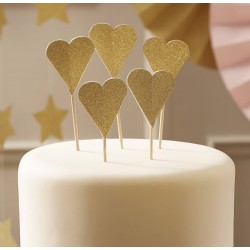 Toppers Cup Cake e Bolos Forma Coração Ouro Brilho - Pastel Perfection