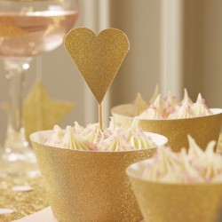Toppers Cup Cake e Bolos Forma Coração Ouro Brilho - Pastel Perfection