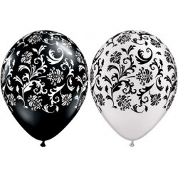 Pack de 25 Balões Pretos e Brancos Motivo Damasco