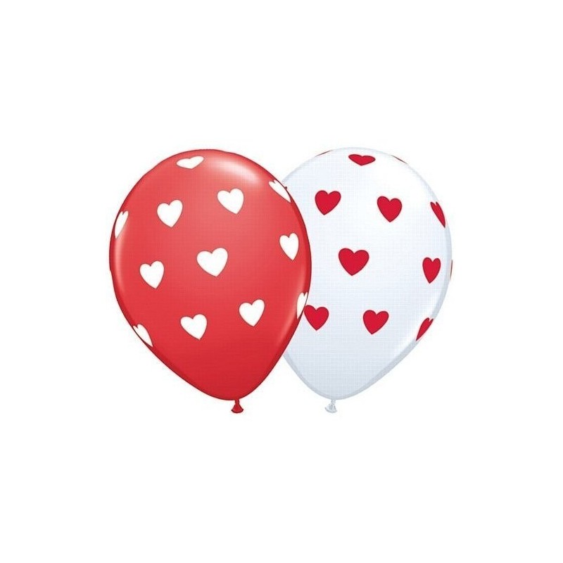 Balões Brancos e Vermelhos com Impressão Coração