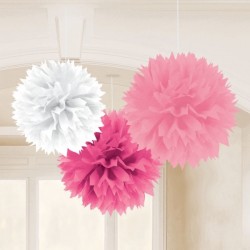 Pack 3 Pompons Fluffy Azuis 40 Cms