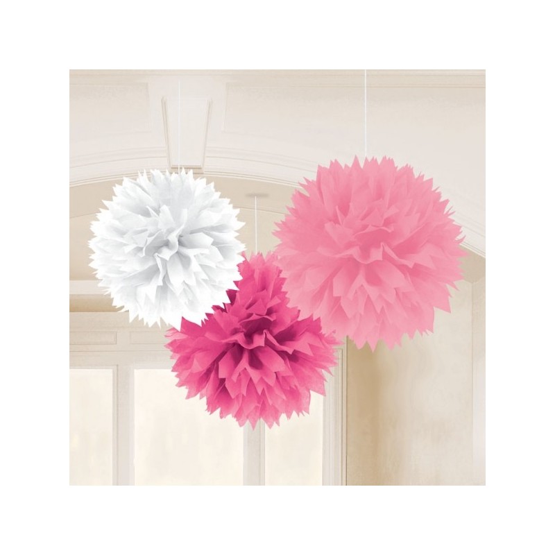 Pack 3 Pompons Fluffy Azuis 40 Cms