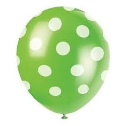Pack de 6 Balões Verdes às Bolinhas Brancas
