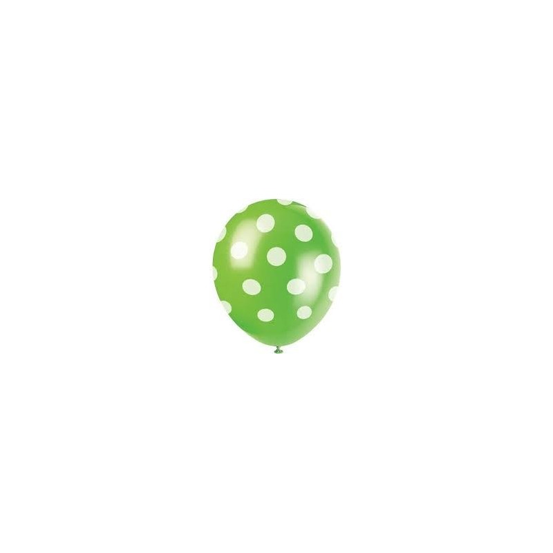 Pack de 6 Balões Verdes às Bolinhas Brancas