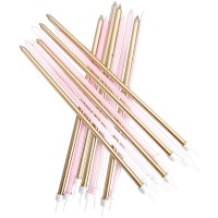 16 Velas Dourado e Rosa Altas 18 cms