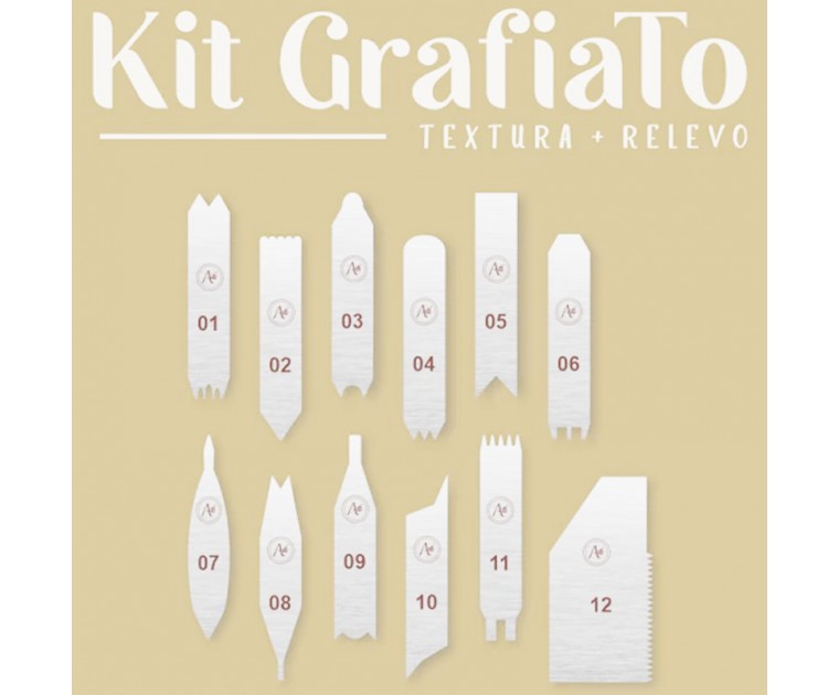 Kit  Grafiato 12 Peças Aço Inox