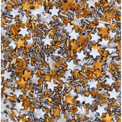 Mix Sprinkles Estrelas Branco e Dourado