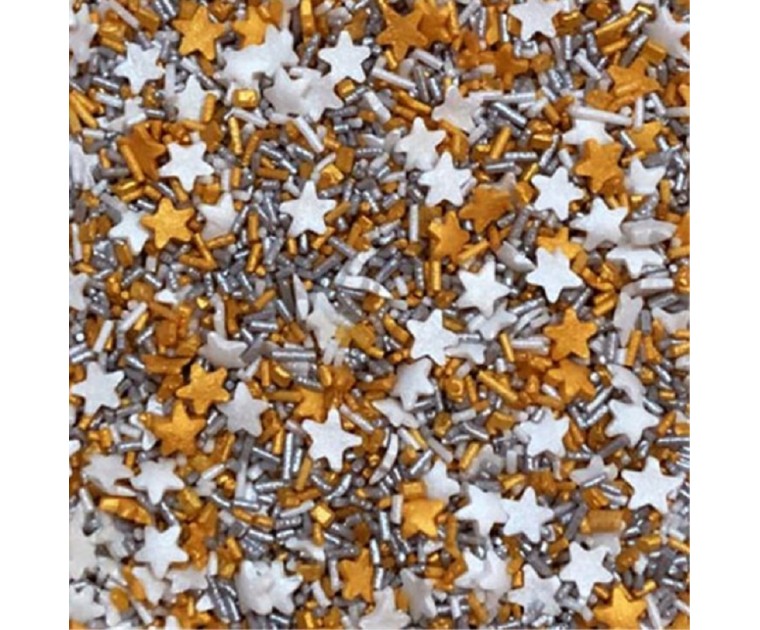 Mix Sprinkles Estrelas Branco e Dourado