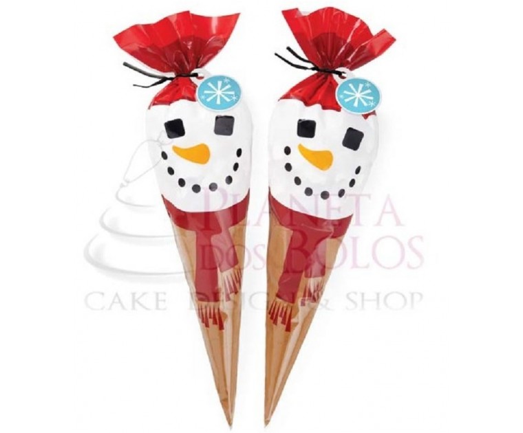 10 Sacos  Cone Motivo Boneco de Neve