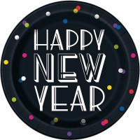 Conj. 8 Pratos Happy New Year Confetis