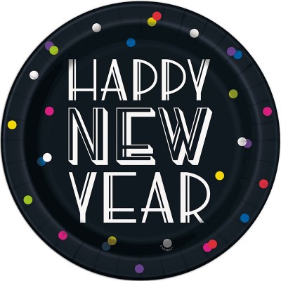 Conj. 8 Pratos Happy New Year Confetis