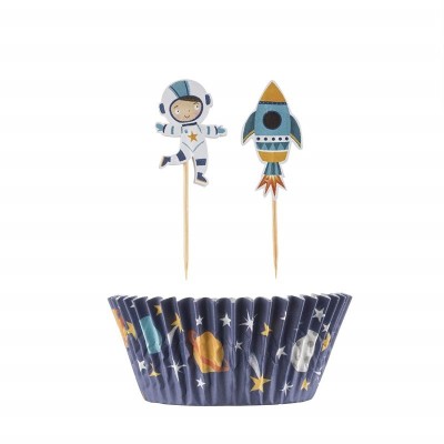Kit 24 Tacinhas + 24 Picks Cup Cakes Espaço