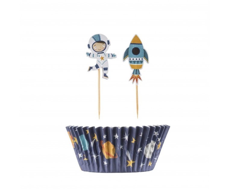 Kit 24 Tacinhas + 24 Picks Cup Cakes Espaço