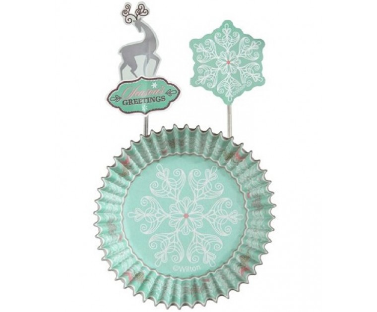 Pack 24 Tacinhas e Picks Flocos Natal Wilton