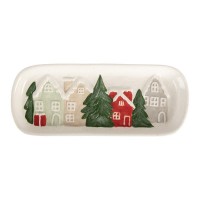Travessa Decorativa 30x12x3 cm Cerâmica Branca