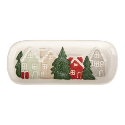 Travessa Decorativa 30x12x3 cm Cerâmica Branca