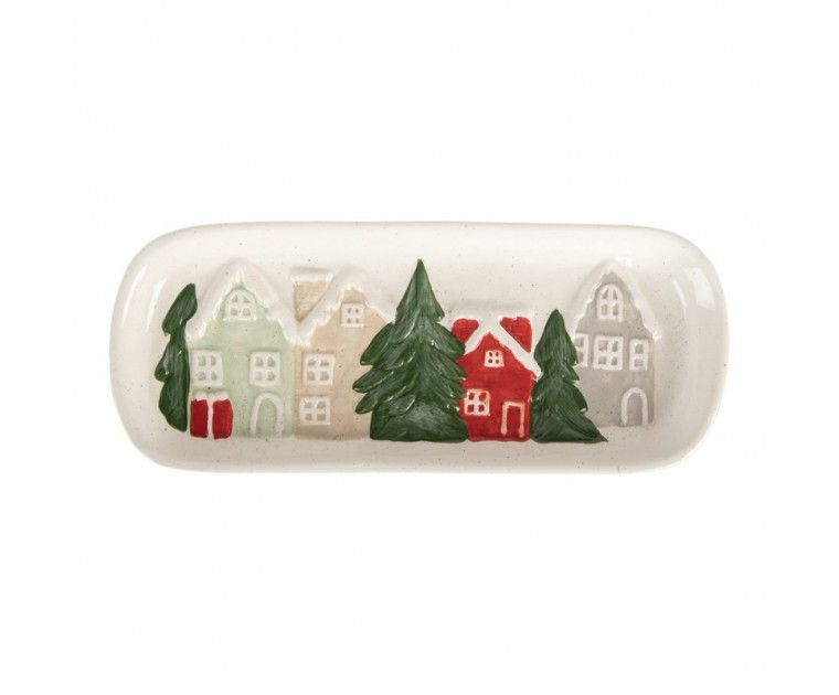Travessa Decorativa 30x12x3 cm Cerâmica Branca