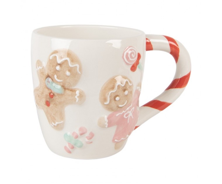 Caneca Cerâmica Bonecos Gengibre & Candy Cane Rosa