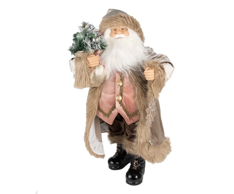 Figura Pai Natal Decorativa Bege e Castanho 30 cms
