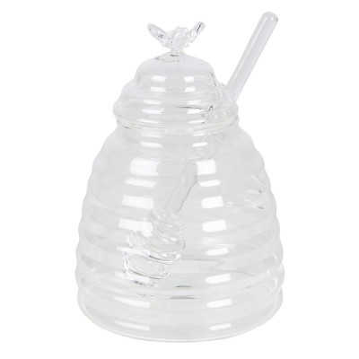 Pote de Mel com colher de Vidro Transparente 450ml