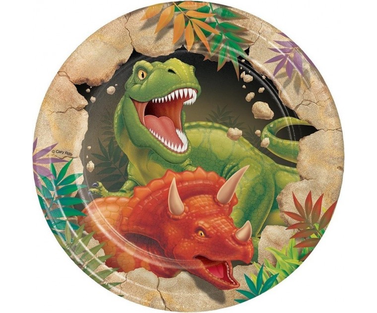 Conj 8 Pratos Dinossauros 18cms