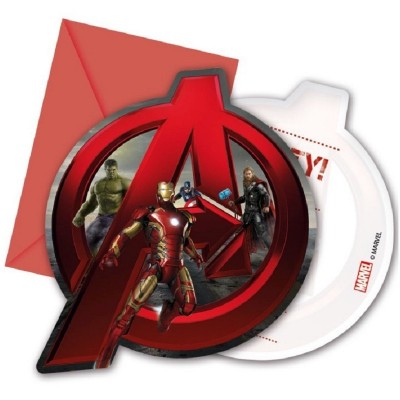6 Convites c/ Envelope Avengers