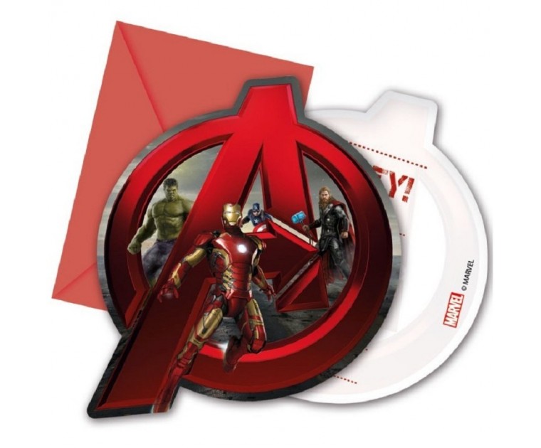 6 Convites c/ Envelope Avengers