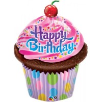 Balão Foil Cup Cake Happy Birthday 88 cms