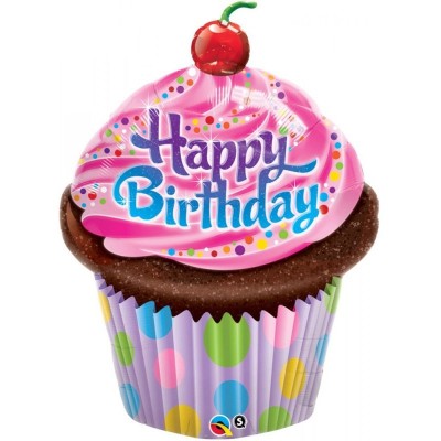 Balão Foil Cup Cake Happy Birthday 88 cms