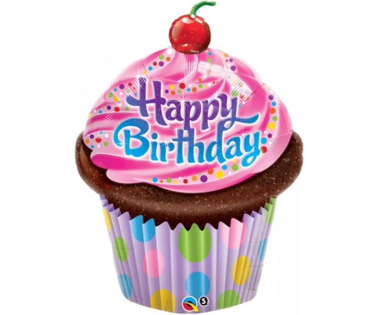Balão Foil Cup Cake Happy Birthday 88 cms