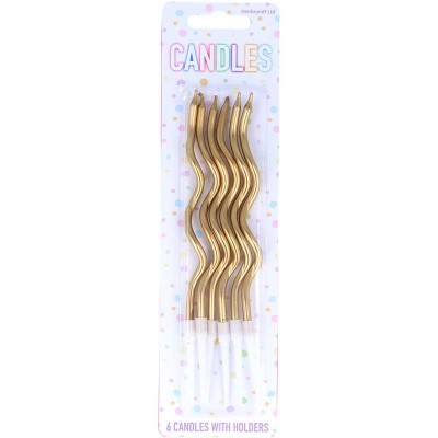 6 Velas Curly Douradas 