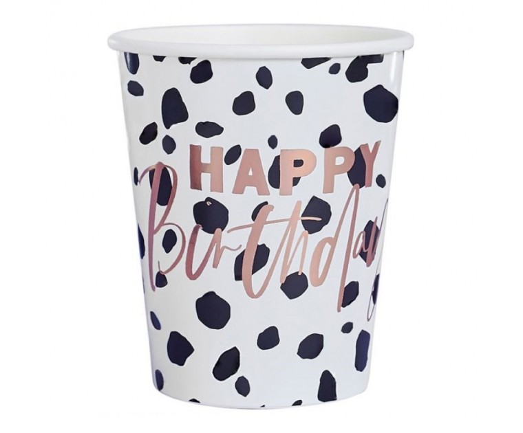 Copos Dalmata Happy Birthday Rose Gold