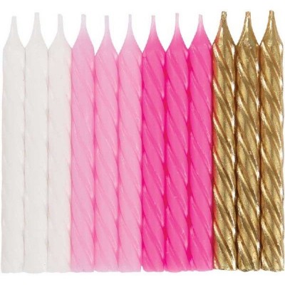 24 Velas Espiral Rosa, Branco e Dourado