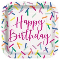 Pratos Happy Birthday Sprinkles Multicoloridos Pratos Happy Birthday Sprinkles Multicoloridos