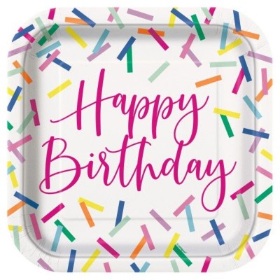 Pratos Happy Birthday Sprinkles Multicoloridos