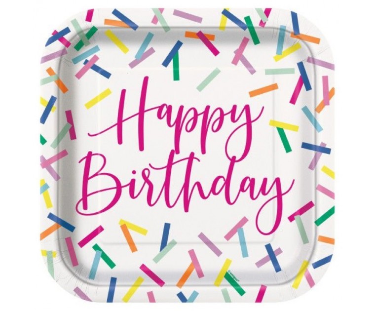 Pratos Happy Birthday Sprinkles Multicoloridos