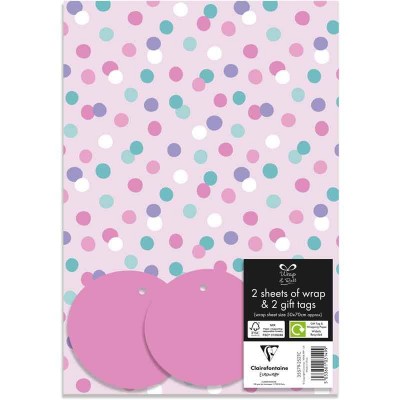 2 Folhas Papel de Embrulho c/Etiqueta Rosa