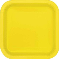 Pratos Quadrados Amarelo Neon 22 cms