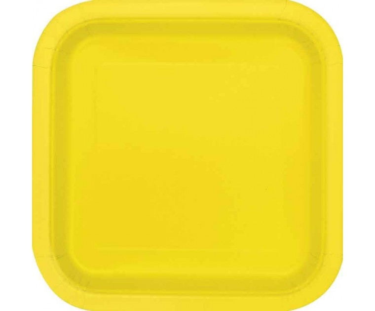 Pratos Quadrados Amarelo Neon 22 cms