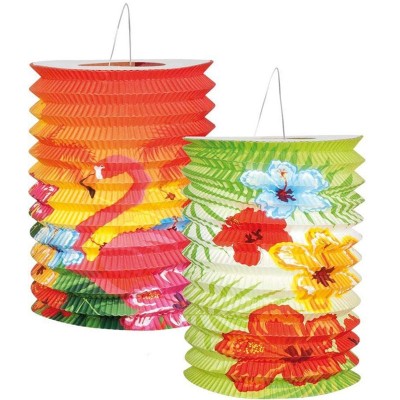 Conj. 2 Lanternas Flamingos e Hibiscus 43cms