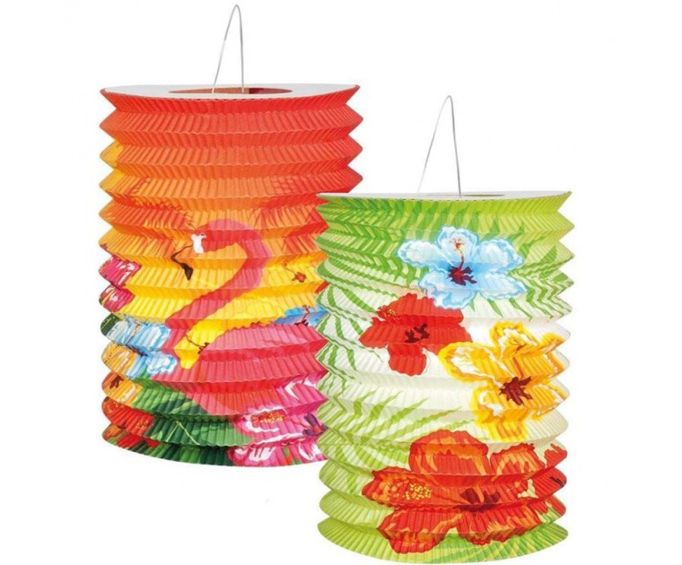 Conj. 2 Lanternas Flamingos e Hibiscus 43cms