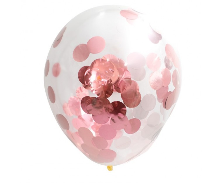 5 Balões Transparentes Confetis Grandes Rose Gold