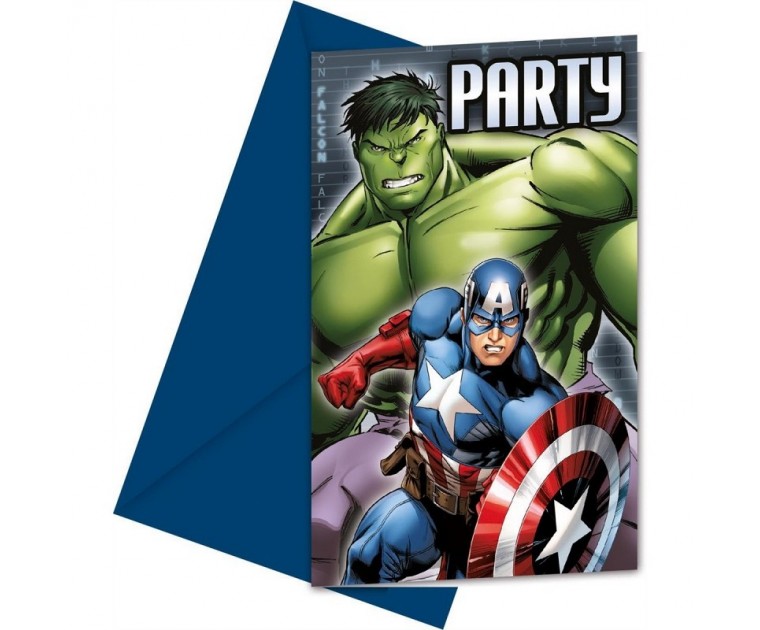 6 Convites com Envelope Avengers