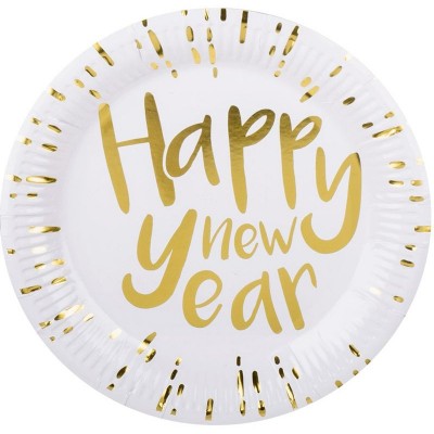6 Pratos Brancos e Dourados Happy New Year 6 Pratos Brancos e Dourados Happy New Year