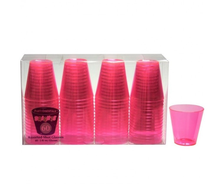 60 Copos Plásticos Rosa Neon