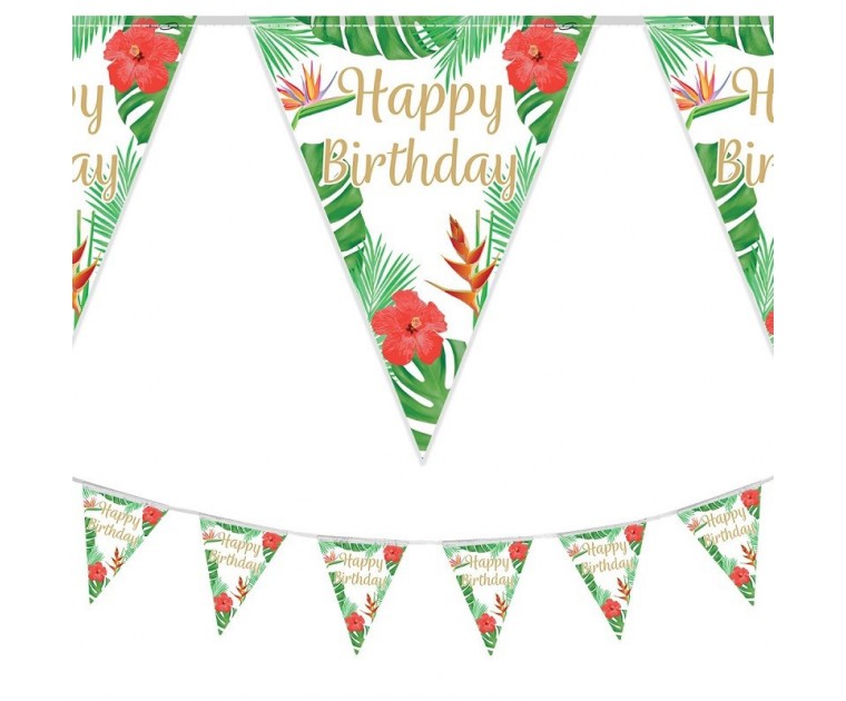 Bandeirolas Tropical Happy Birthday